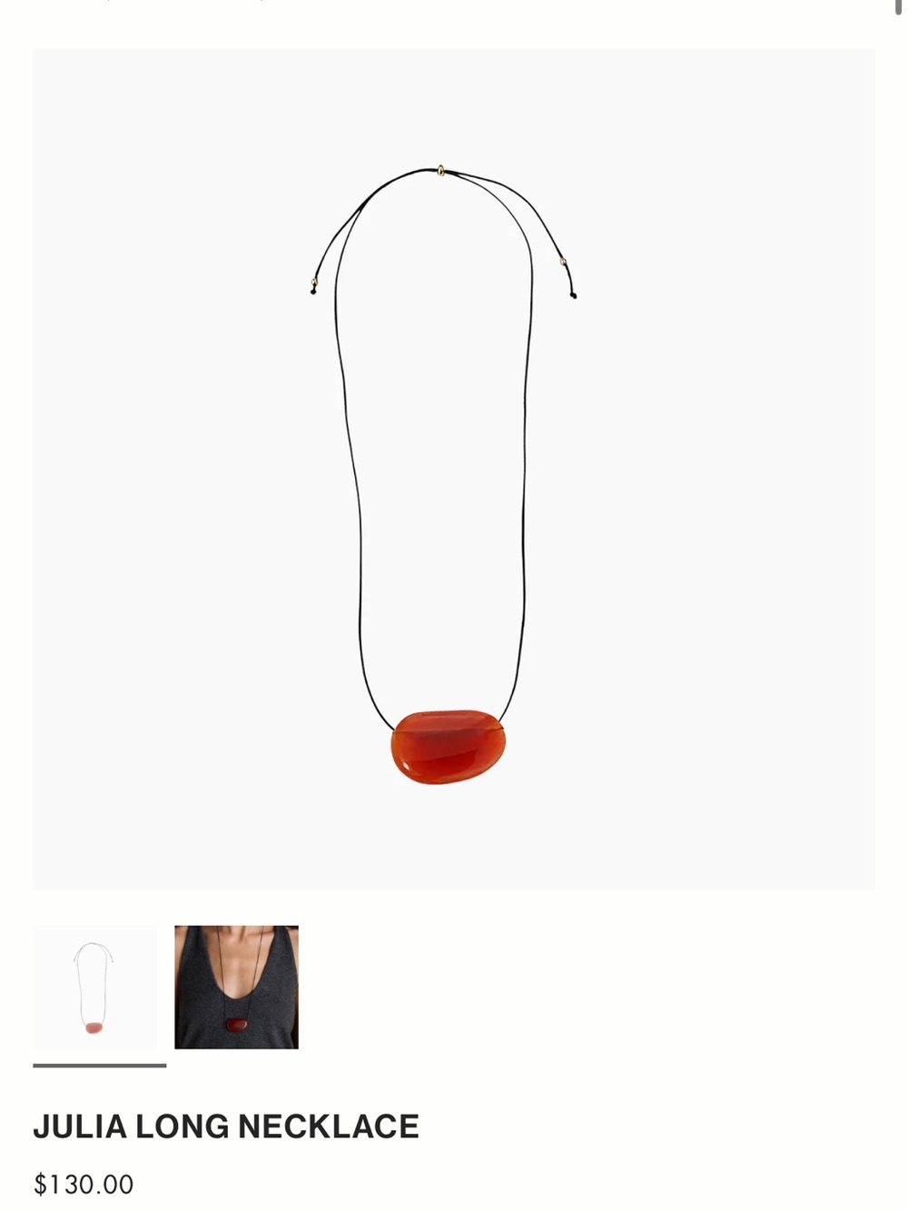 Julia Long Necklace — Red Pendant on Black Cord (Adjustable)